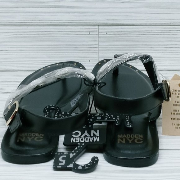 Madden NYC Women's Black Studded Thong Flat Sandals Size 5 - Picture 4 of 8